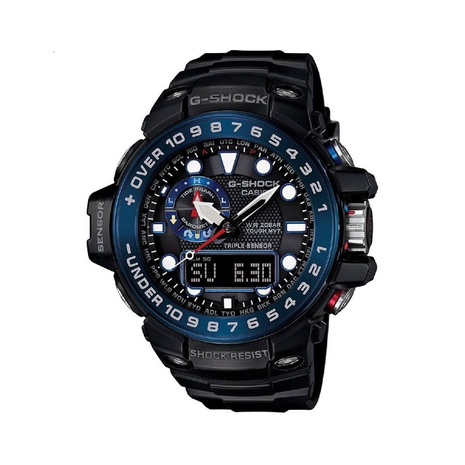 Orologio Uomo Gomma Casio GWN-1000B-1BER Analogico Digitale Blu Nero Barometro