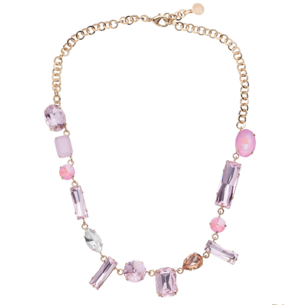 Collana Donna Ottaviani Bronzo Dorato Zirconi Rosa Goccia Rettangolari 500938C