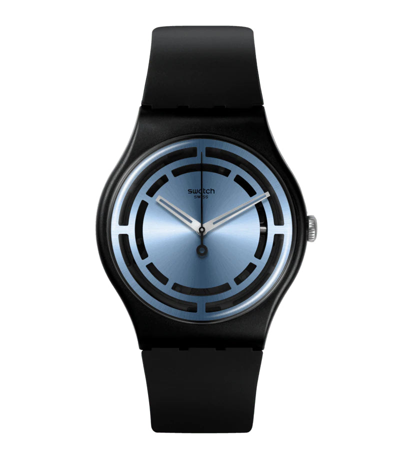 Orologio Uomo Swatch Quarzo Solo Tempo Bioceramic Nero Azzurro Lucido SO32B118