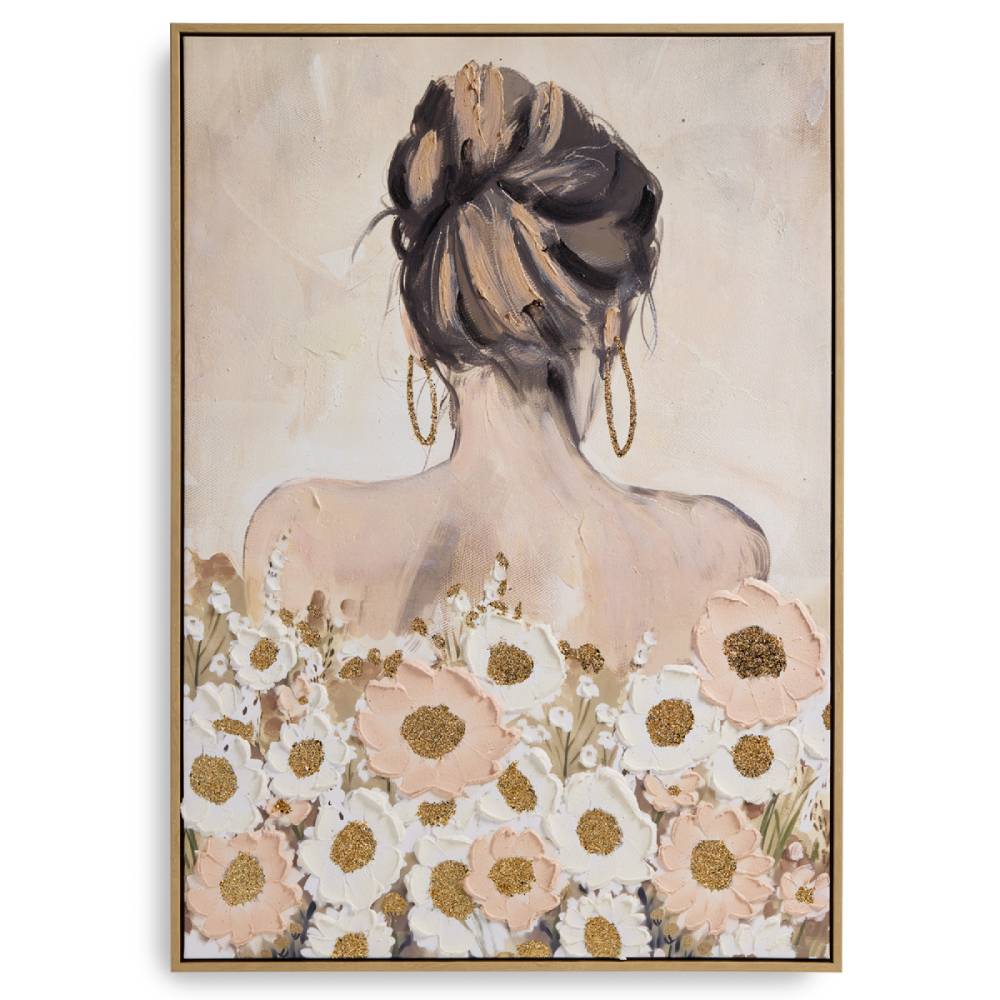 Quadro Henriette Donna Fiori Tela Cornice Legno 73x103 D19027