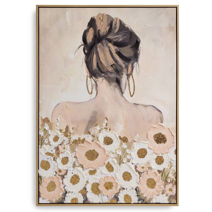 Quadro Henriette Donna Fiori Tela Cornice Legno 73x103 D19027