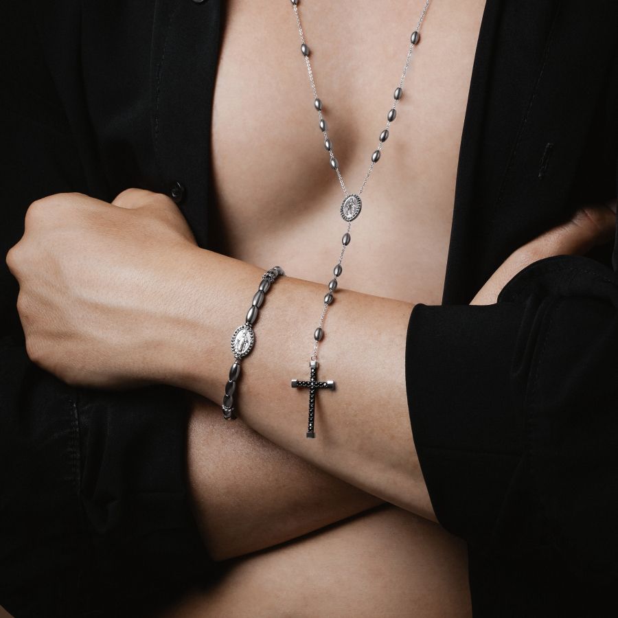 Bracciale Uomo Liu Jo Acciaio Madonna Lucida Zirconi Neri MLJ552