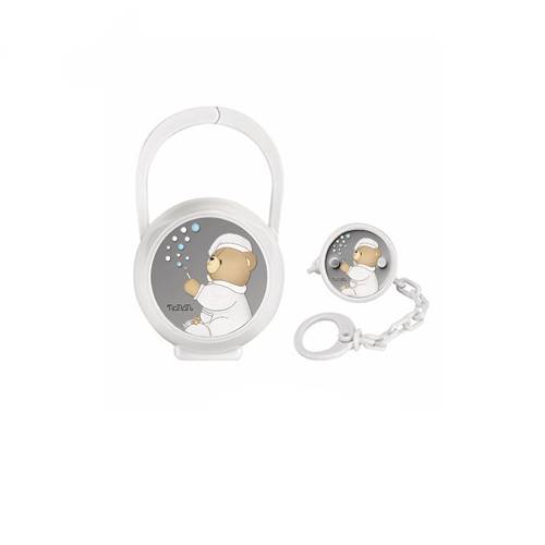 Set Portaciuccio Unisex Nanan Orsetto Catenella AZZURRO Bianco Argento 925 NPO0019