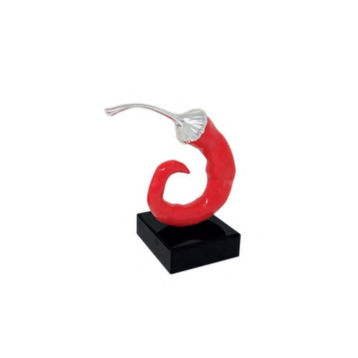 Scultura Peperoncino Rosso Argento Piccolo 7x8 cm Base Nera BPP0337