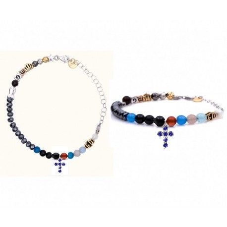 Bracciale Iesus Vita Di Gesù Croce Cristalli Blu Argento 925 AGI1000/B-ZZ