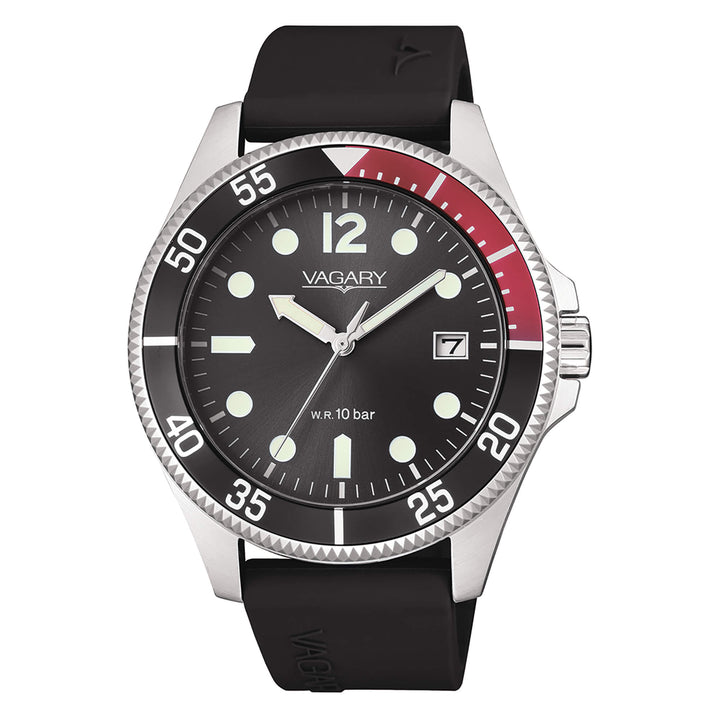 Orologio Uomo Vagary By Citizen Acqua Quarzo Solo Tempo Nero Rosso Gomma VD5-112-60