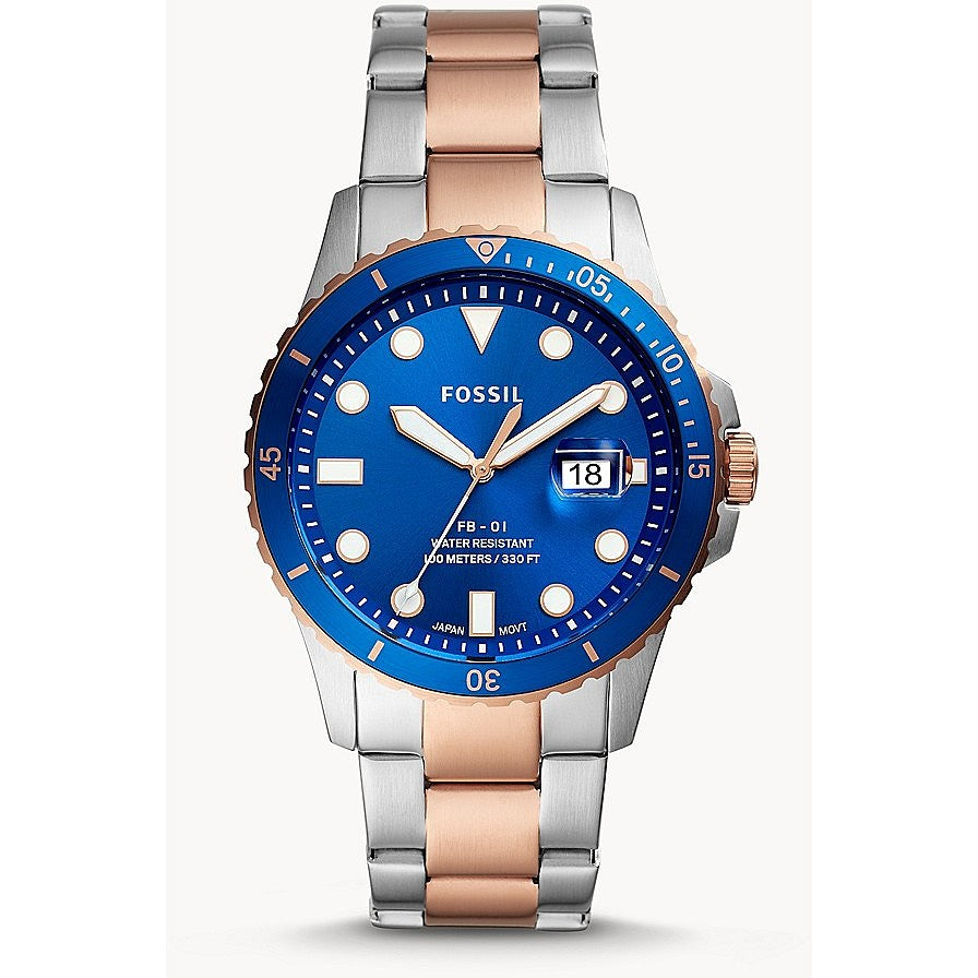 Orologio Uomo Fossil Acciaio Bicolore Solo tempo Quarzo Blu FS5654