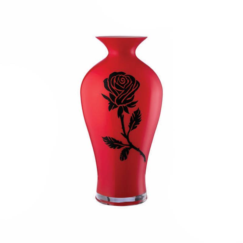 Vaso Onlylux Vetro Garden 42 cm Rosso Fiore Rosa Nera OL03109