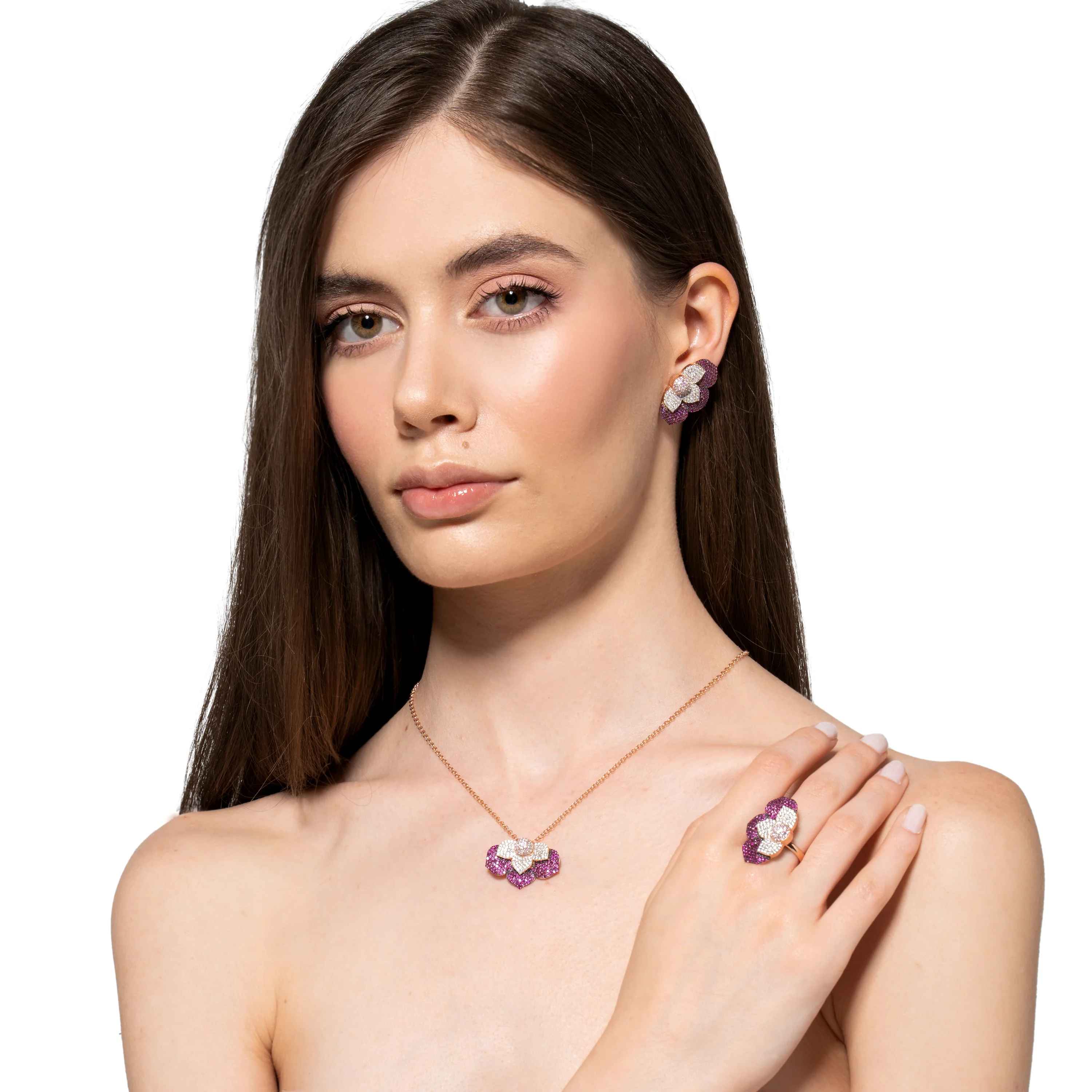 Collana Donna Sogni Argento Rosè 925 Fiore Petali Zirconi Viola CL101RRS