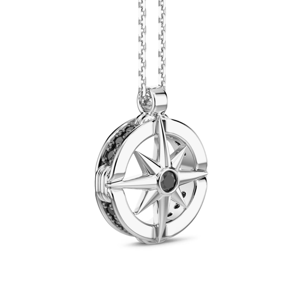 Collana Uomo Zancan Argento 925 Rosa Dei Venti Pendente Zirconi Neri ESC121