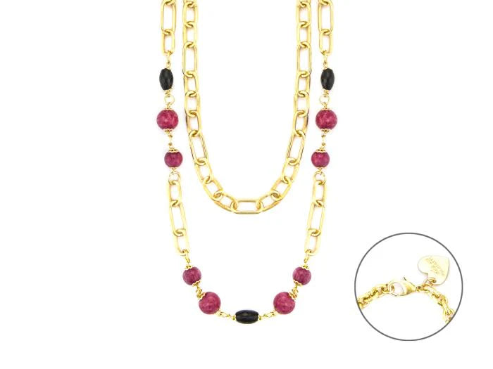 Collana Donna 4US Cesare Paciotti Acciaio con pietre Quarzi rosa e Onice 4UCL7920W