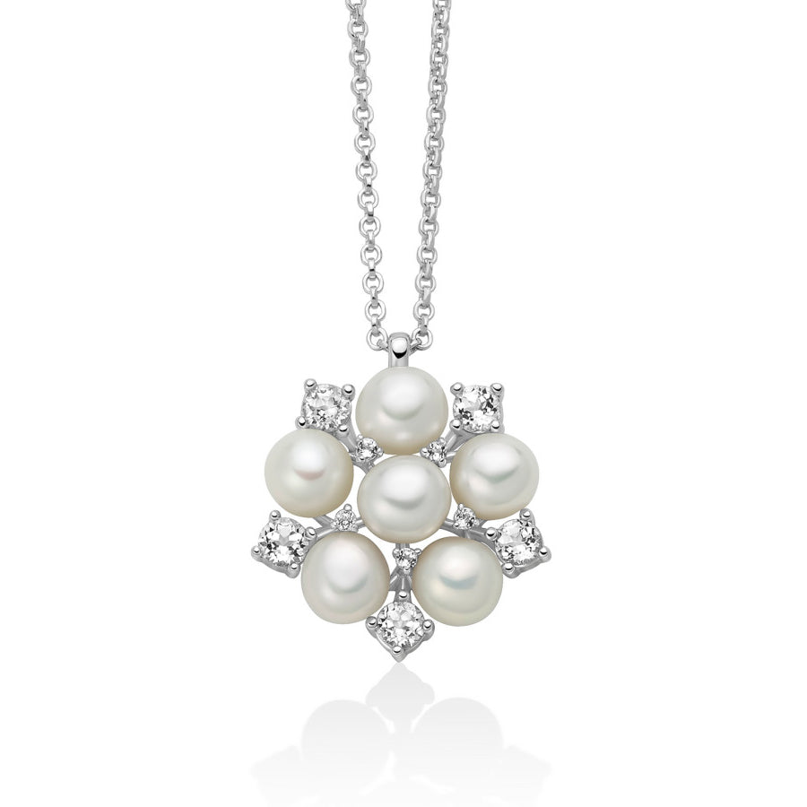 Collana Donna Miluna Perle Argento 925 Fiocco Pietre Topazio Bianco PCL6713