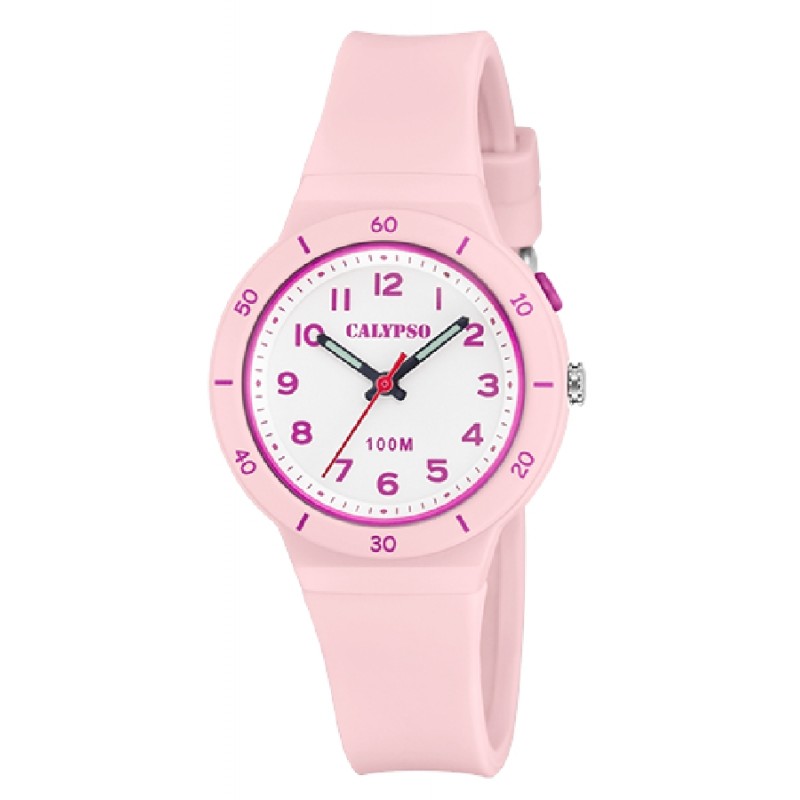 Orologio Bambino Uomo Calypso Gomma Quarzo Solo Tempo Numeri rosa K5848/1