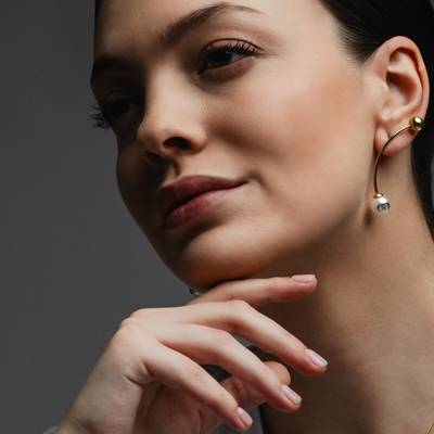 Orecchini Donna Liu Jo Acciaio Oro Pvd Doppia Perla Logo LJ3017