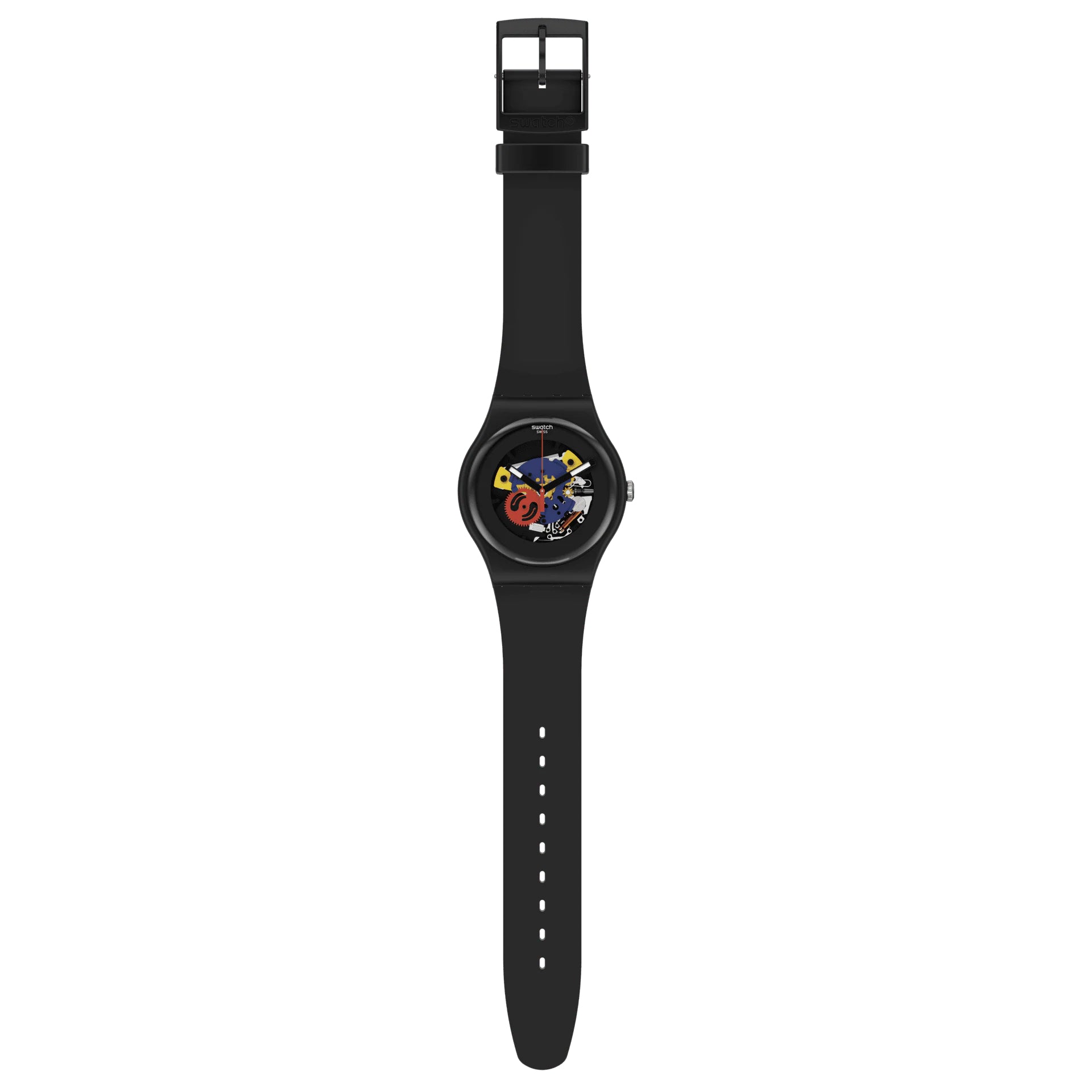 Orologio Uomo Swatch Quarzo Solo Tempo Black Lacquered Scheletrato Nero SO29B107