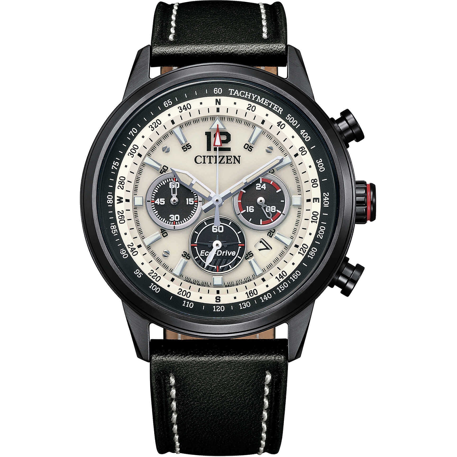 Orologio Uomo Citizen Eco Drive Aviator Cronografo Pelle Bianco CA4476-19X