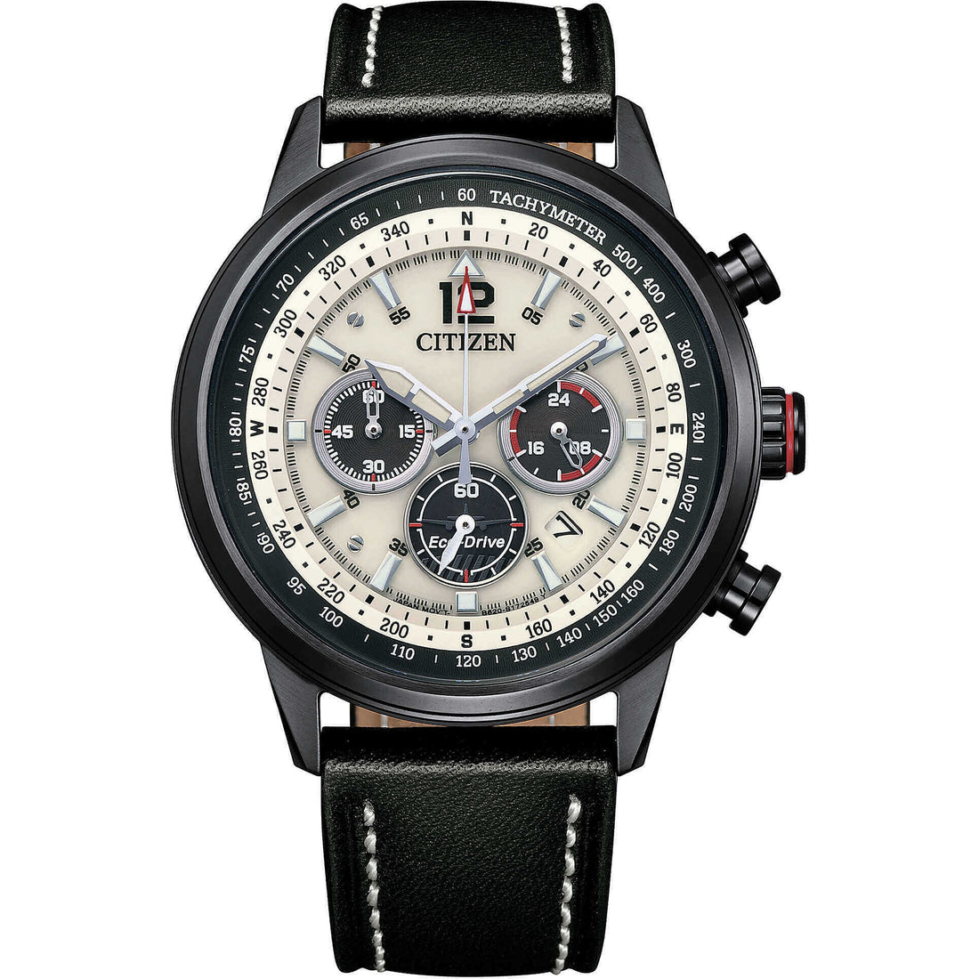 Orologio Uomo Citizen Eco Drive Aviator Cronografo Pelle Bianco CA4476-19X