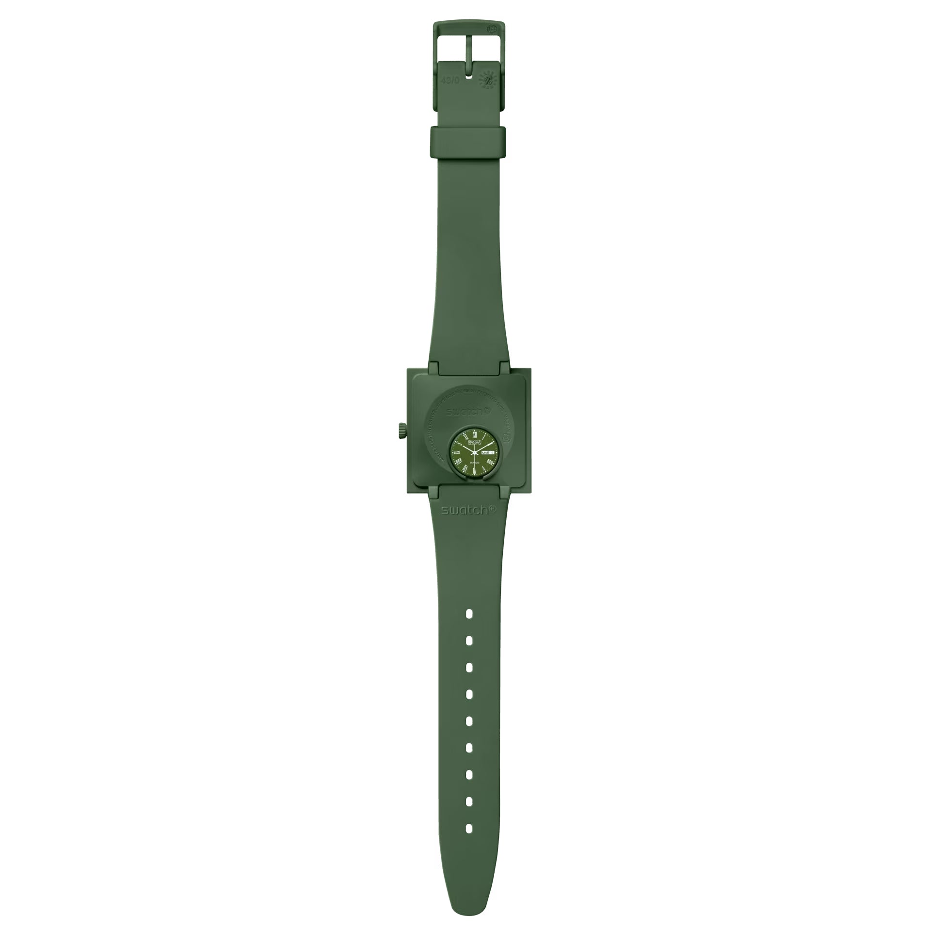 Orologio Unisex Swatch What IF Cassa Quadrata Verde Quarzo Doppia Data SO34G700