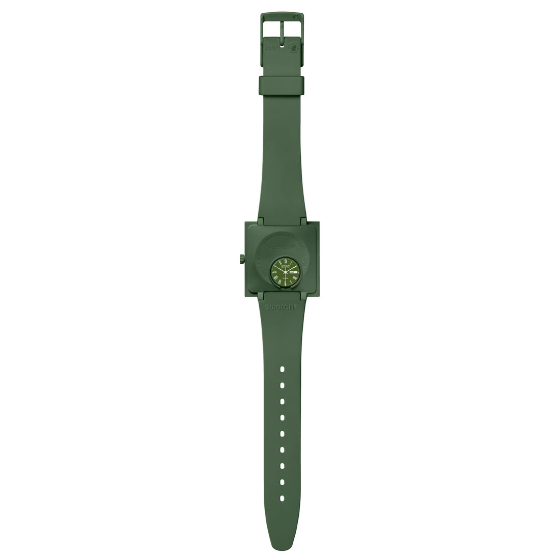 Orologio Unisex Swatch What IF Cassa Quadrata Verde Quarzo Doppia Data SO34G700