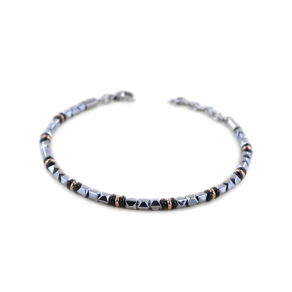 Bracciale Uomo Acciaio Zancan con bulles nere e laminate oro rosa UHB090