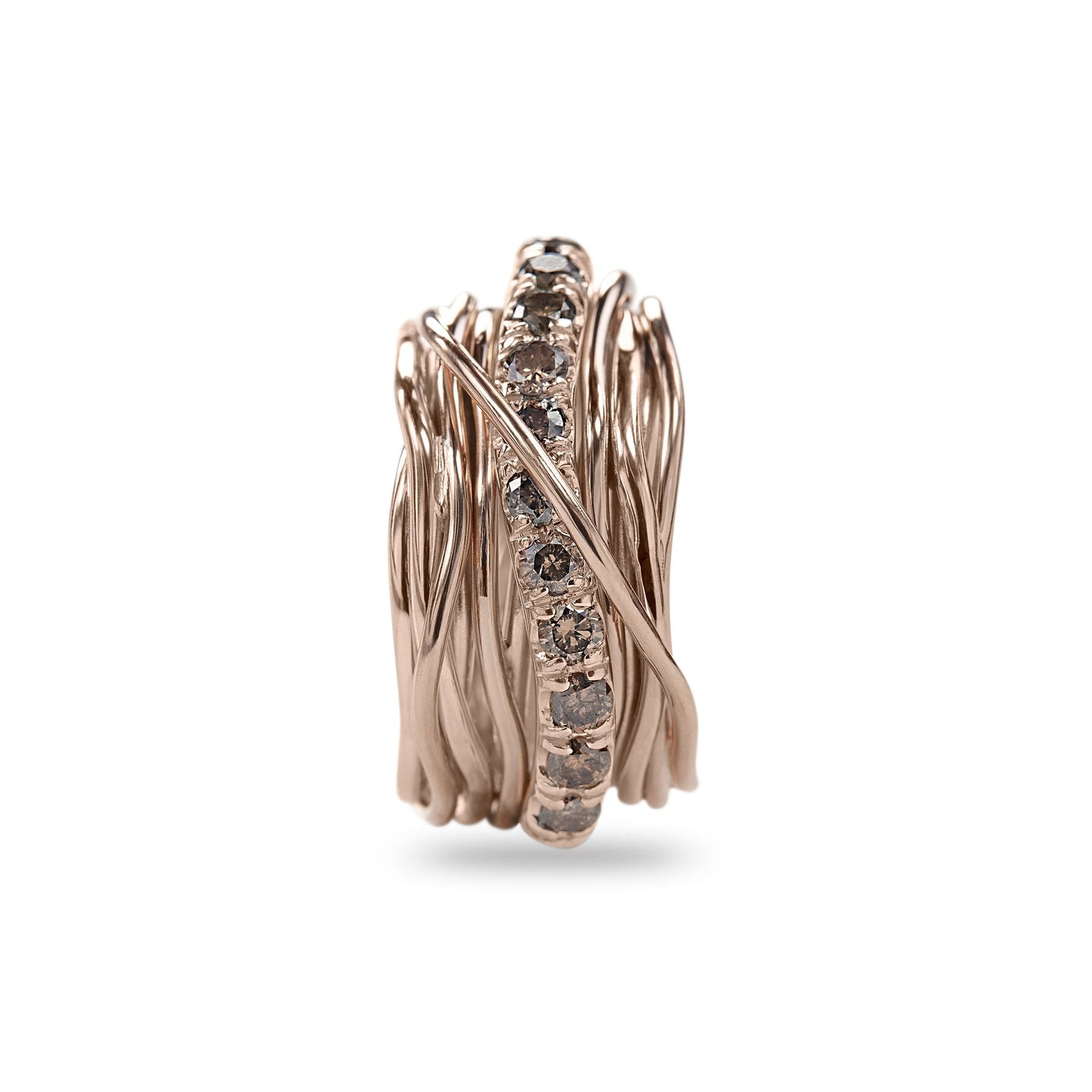 Anello 13 Fili Oro Rosa 9 KT Donna Filo della Vita Diamanti Brown 1.00ct mis 17