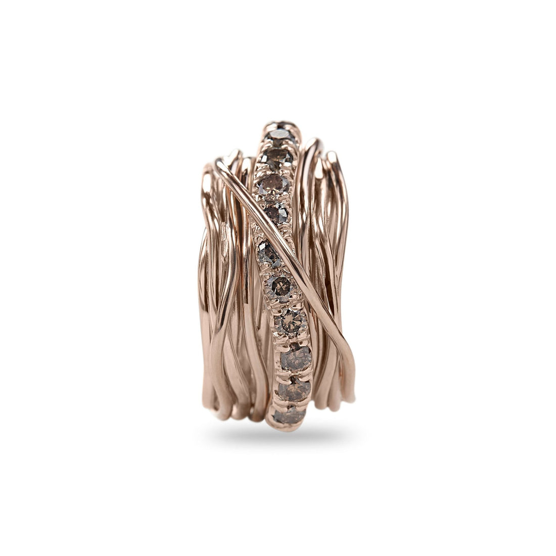 Anello 13 Fili Oro Rosa 9 KT Donna Filo della Vita Diamanti Brown 1.00ct mis 17