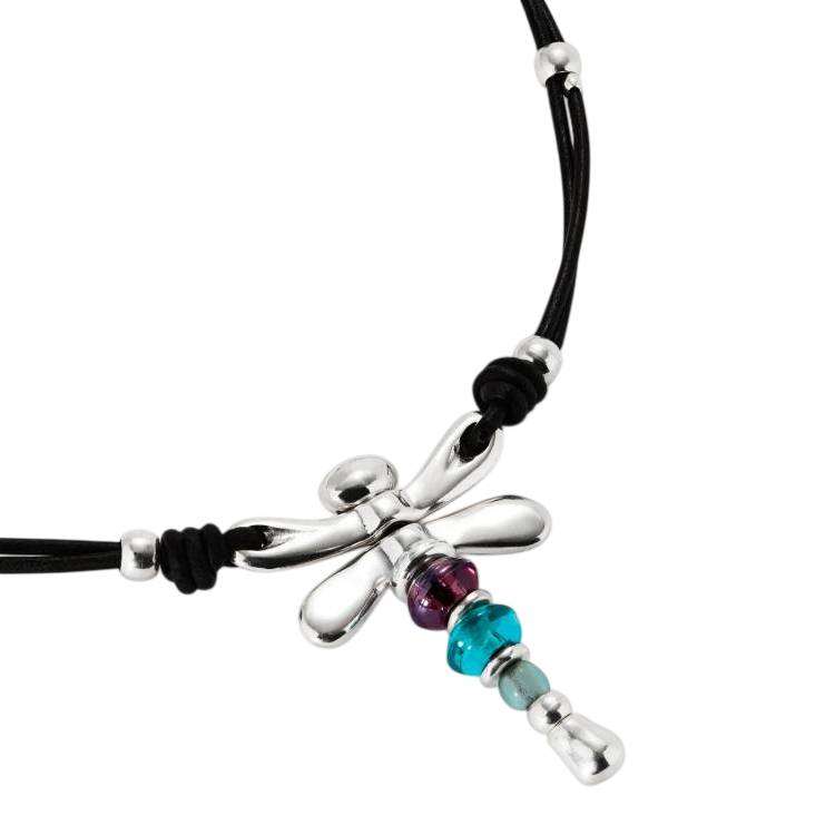 Collana Donna Uno De 50 Cuoio Libellula Placcata Argento COL1959MCLMTL0U