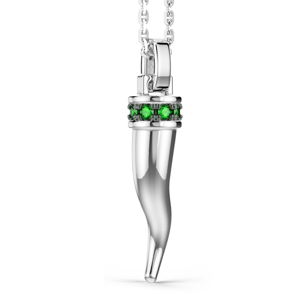 Collana Uomo Zancan Argento 925 Corno Pendente Zirconi Verdi ESC186-VE