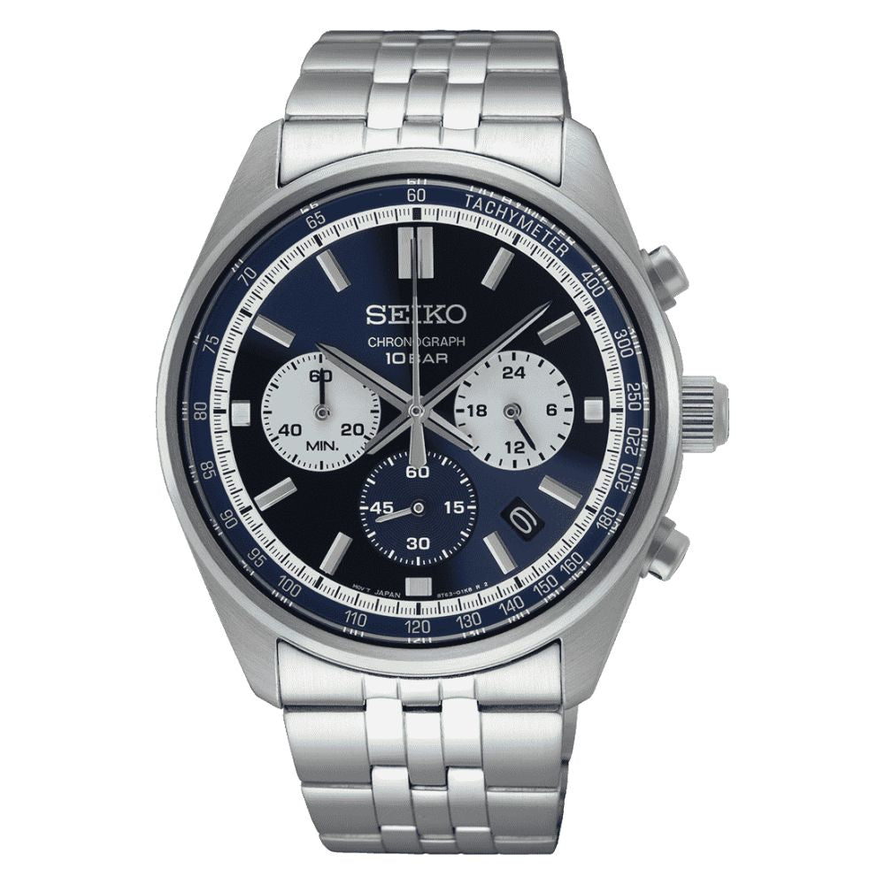 Orologio Uomo Seiko Sport Acciaio Quarzo Cronografo Blu Scuro Data SSB427P1