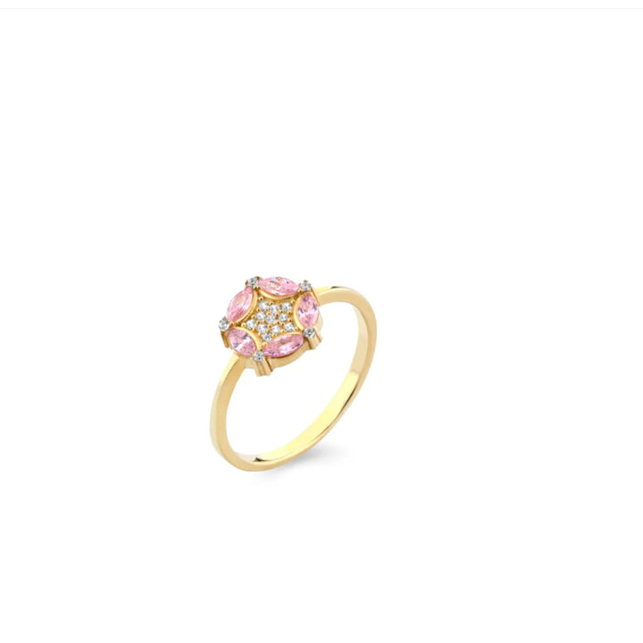 Anello Donna Laura P. Argento Dorato 925 Stella  Zirconi Bianchi Verdi AN0239GRS/14