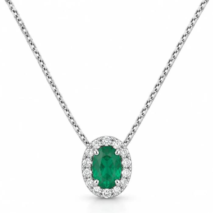 Collana Donna Miluna Oro Bianco Smeraldo CLD5502X