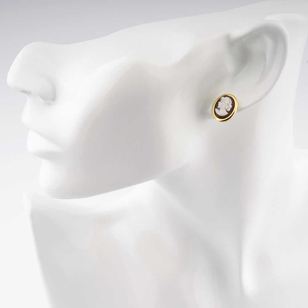 Orecchini Donna Cameo Italiano Argento Rosè 925 Donna Incisa Cammeo Marrone O21S-R