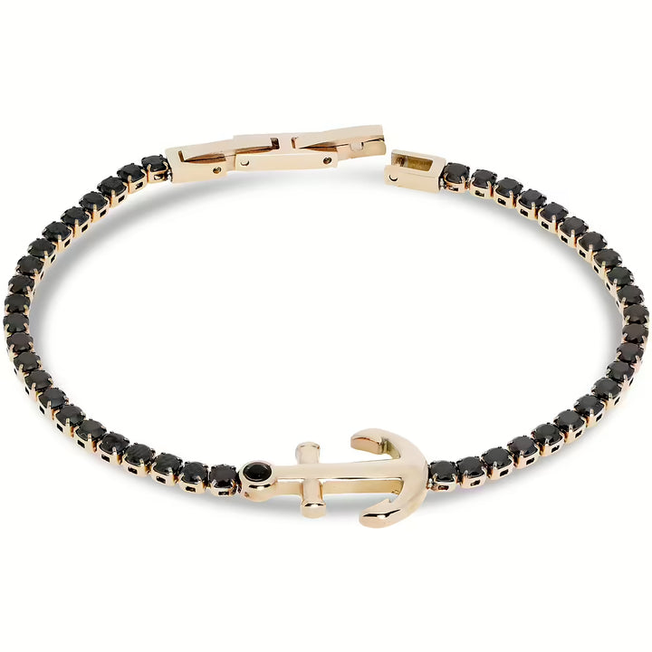 Bracciale Uomo Liu Jo Tennis Acciaio rosè zirconi Neri con ancora centrale MLJ505
