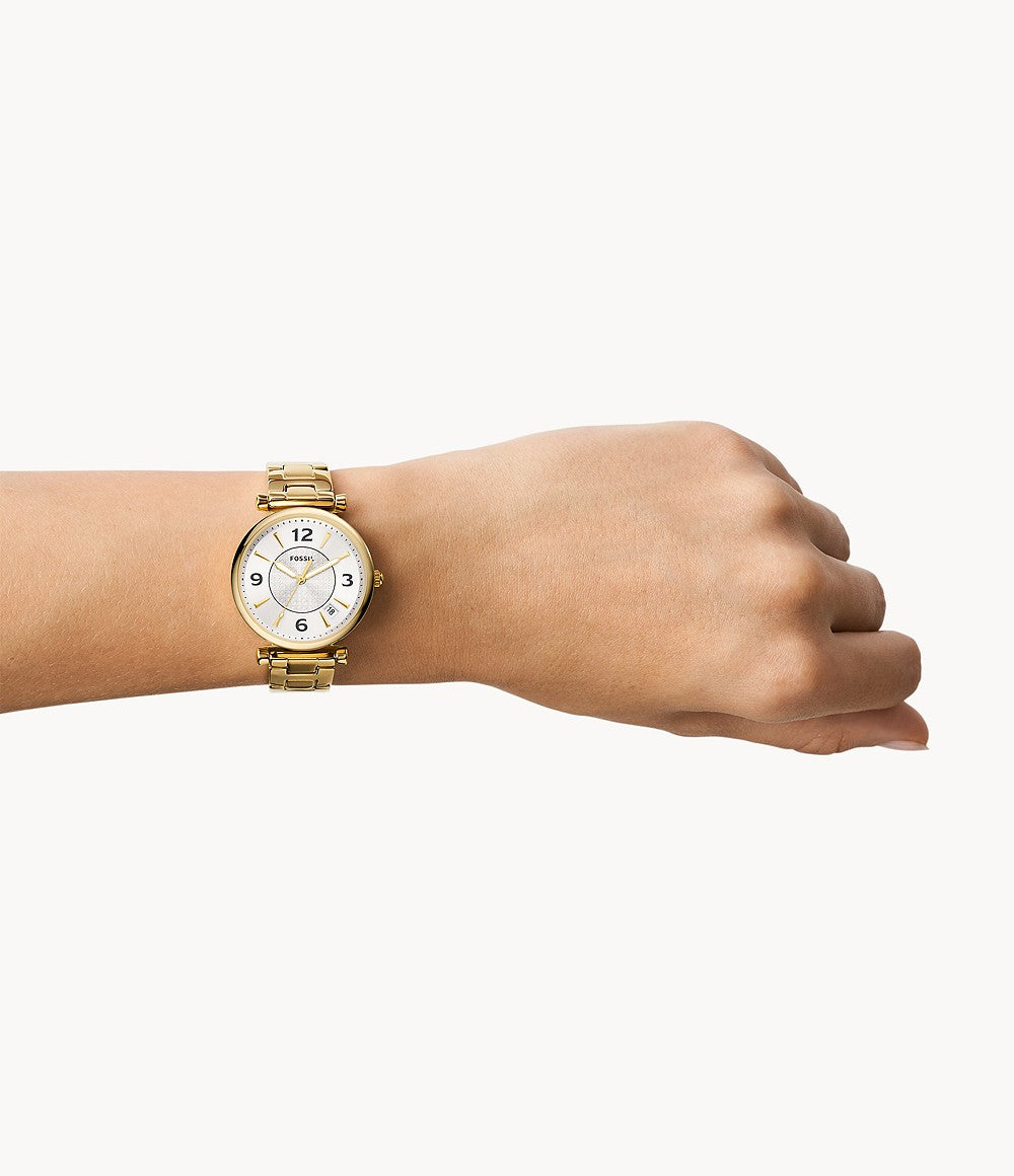 Orologio Donna Fossil Quarzo Solo Tempo Data Acciaio Dorato Numeri ES5159