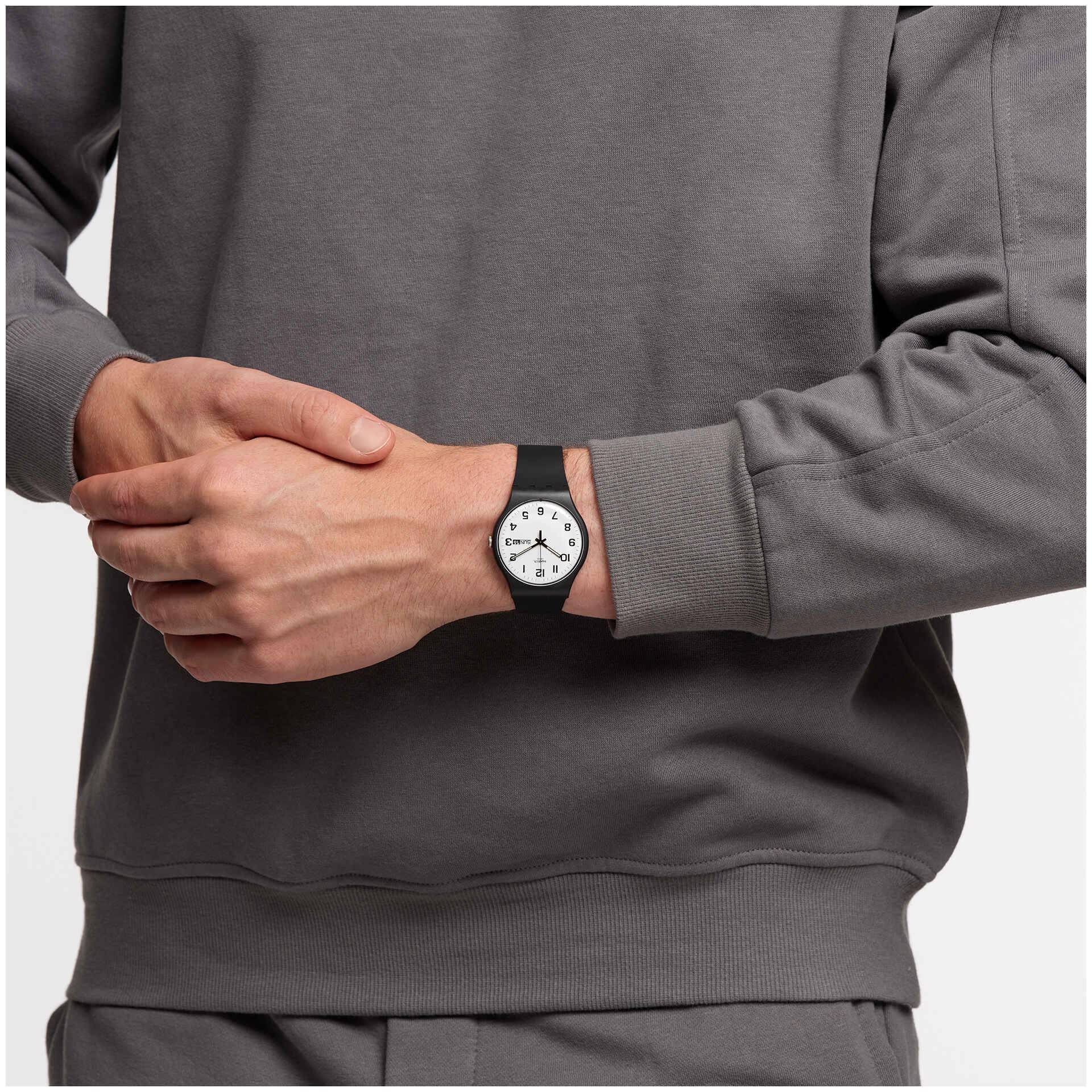 Orologio Uomo Swatch Quarzo Solo Tempo Numeri Doppia Data Nero SO29B703