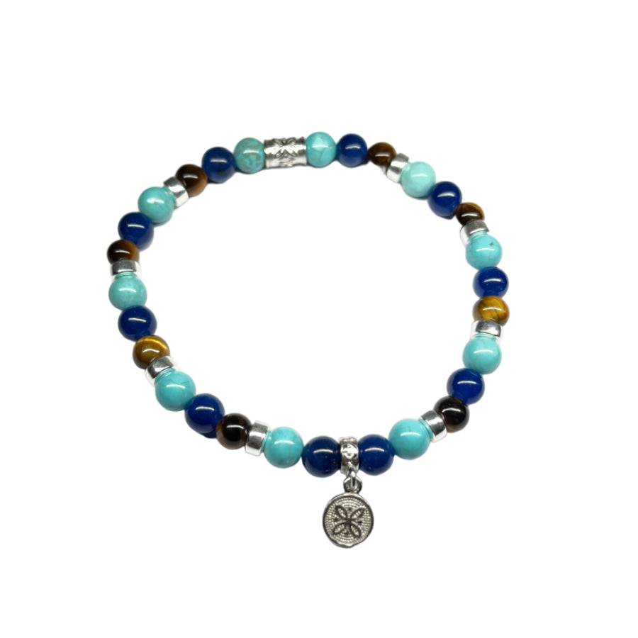 Bracciale Uomo Gerba Argento 925 Pietre Occhio di Tigre Blu Turchese COD.725