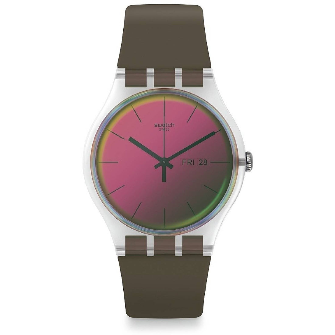 Orologio Donna Gomma Resina Swatch Solo Tempo Quarzo Verde Viola Polarmy SUOK714