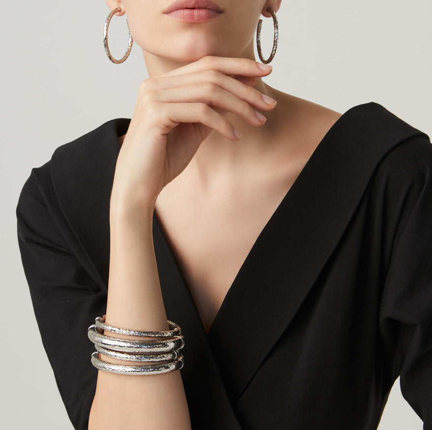 Bracciale Donna Giovanni Raspini Argento 925 Martellato Bangle Rock Piccolo 10240