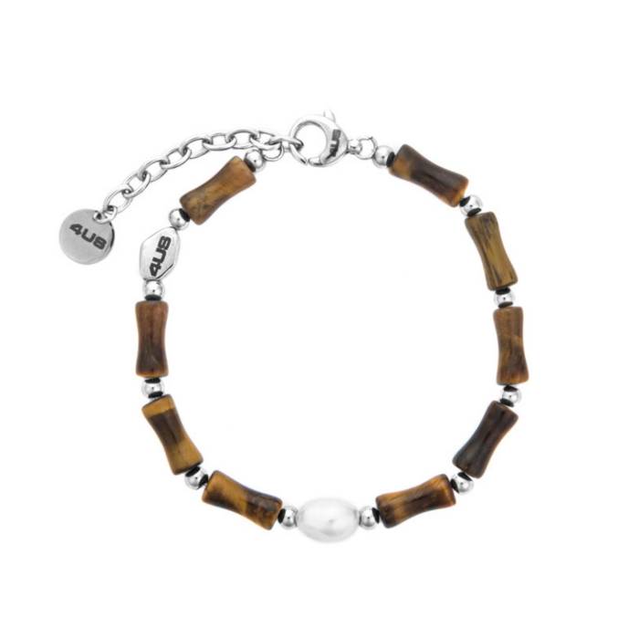 Bracciale Uomo Acciaio 4US Cesare Paciotti Perla Bianca Occhio Di Tigre Giallo 4UBR8623
