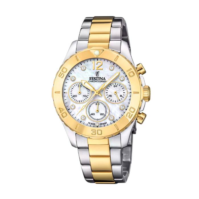 Orologio Donna Festina Boyfriend Cronografo Madreperla Acciaio Bicolore F20604/1