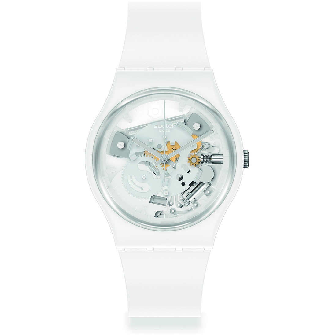 Orologio Uomo Swatch Quarzo Solo Tempo Bioceramic Bianco Scheletrato SO31W102
