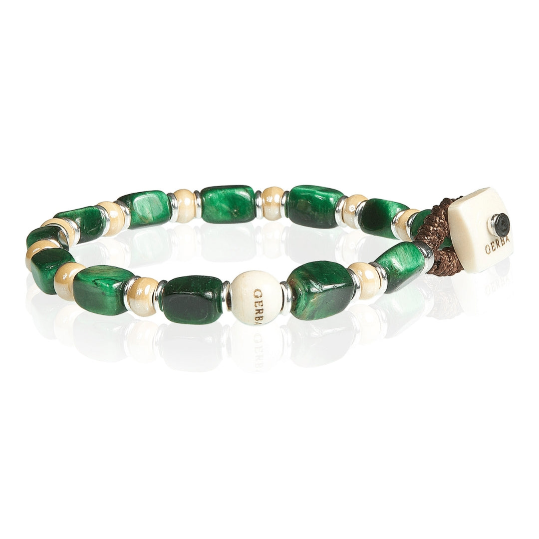 Bracciale Unisex Gerba Argento 925 Sassi Occhio di Tigre Verde Murrina STRANGE S04