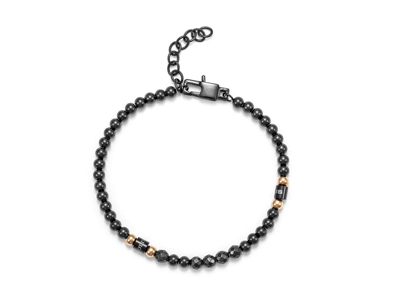 Bracciale Uomo 4US Cesare Paciotti Acciaio Nero Biglie Ematite Sfaccettate 4UBR5616