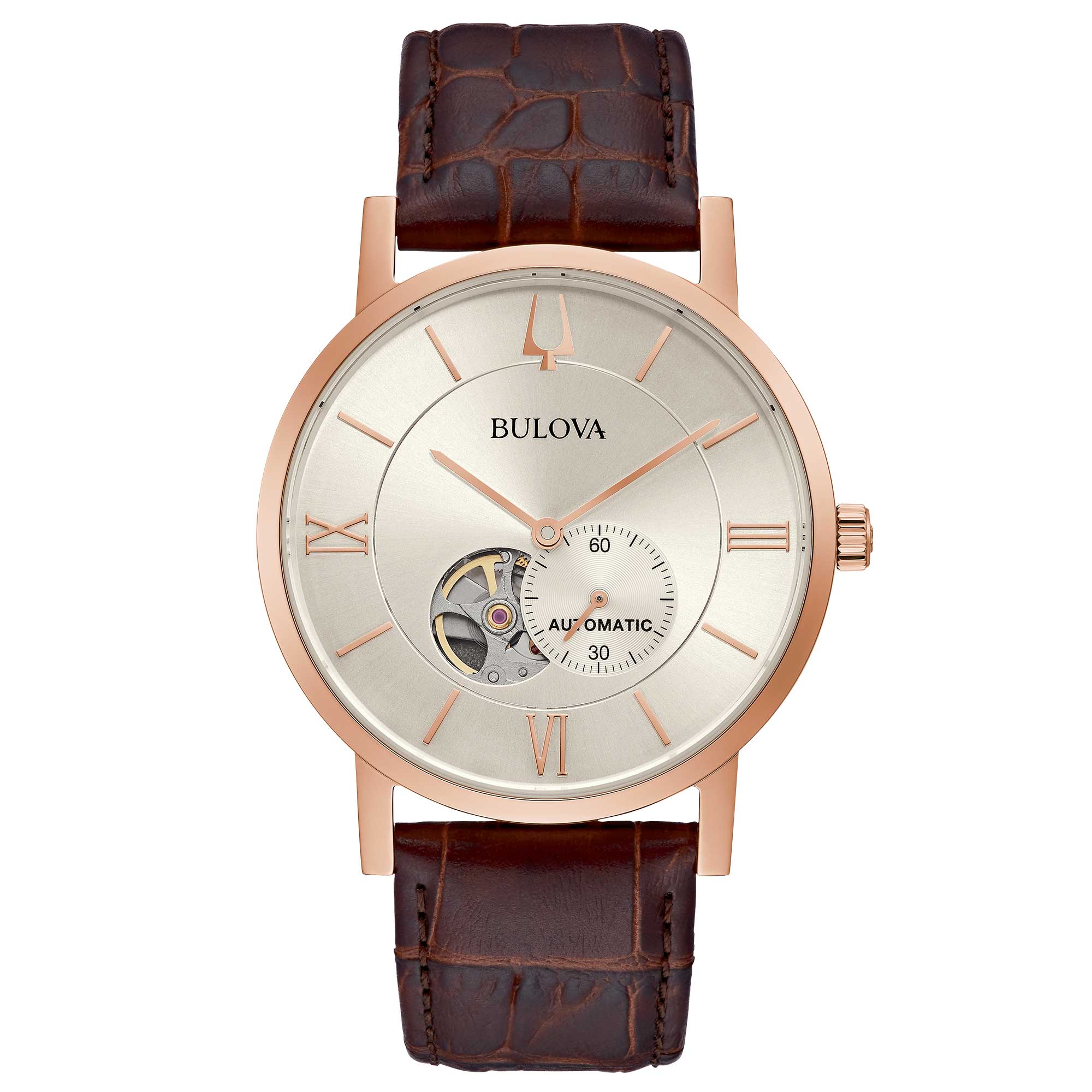 Orologio Uomo Bulova Clipper Automatico Pelle Marrone Acciaio Rosè 97A150