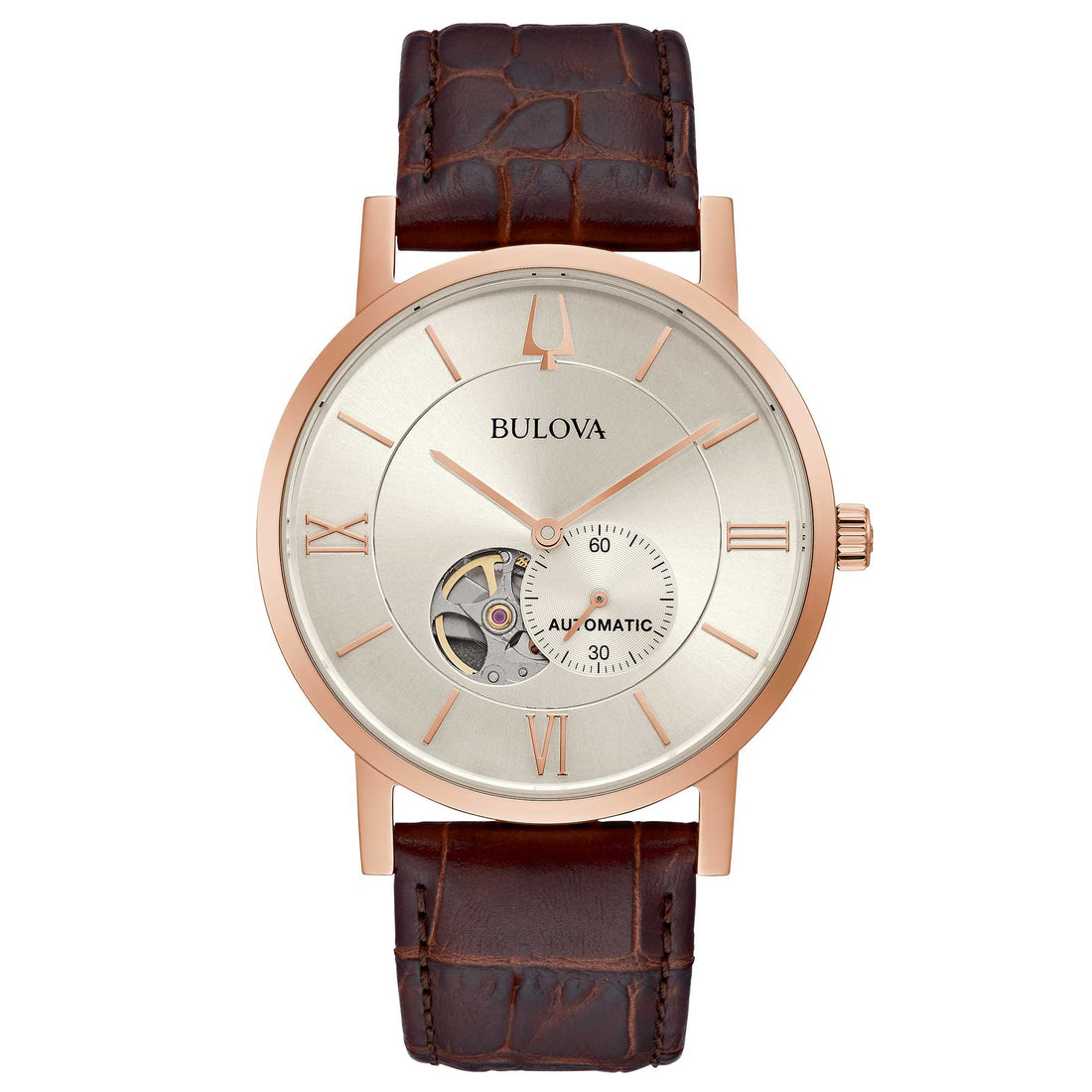 Orologio Uomo Bulova Clipper Automatico Pelle Marrone Acciaio Rosè 97A150