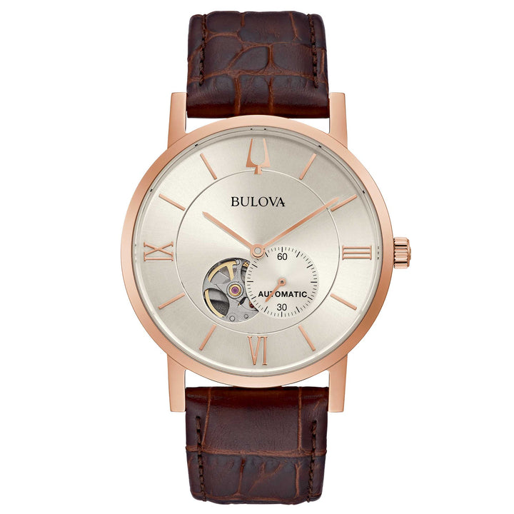 Orologio Uomo Bulova Clipper Automatico Pelle Marrone Acciaio Rosè 97A150