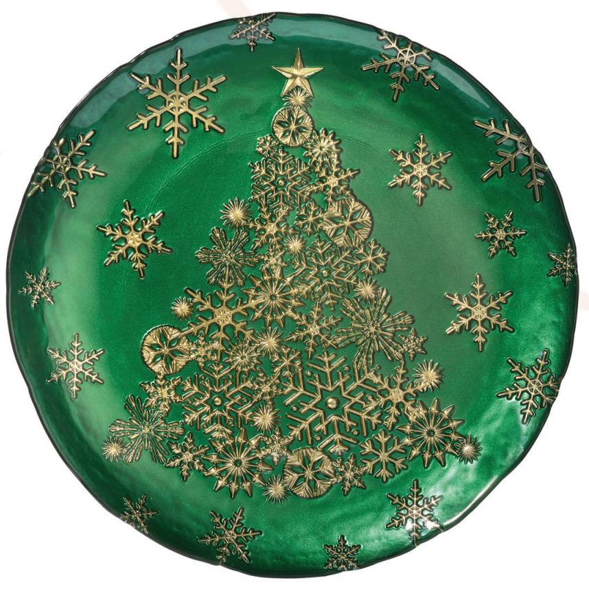 Piatto Centrotavola Vassoio Onlylux Verde Albero Oro Giallo Vetro OL02779