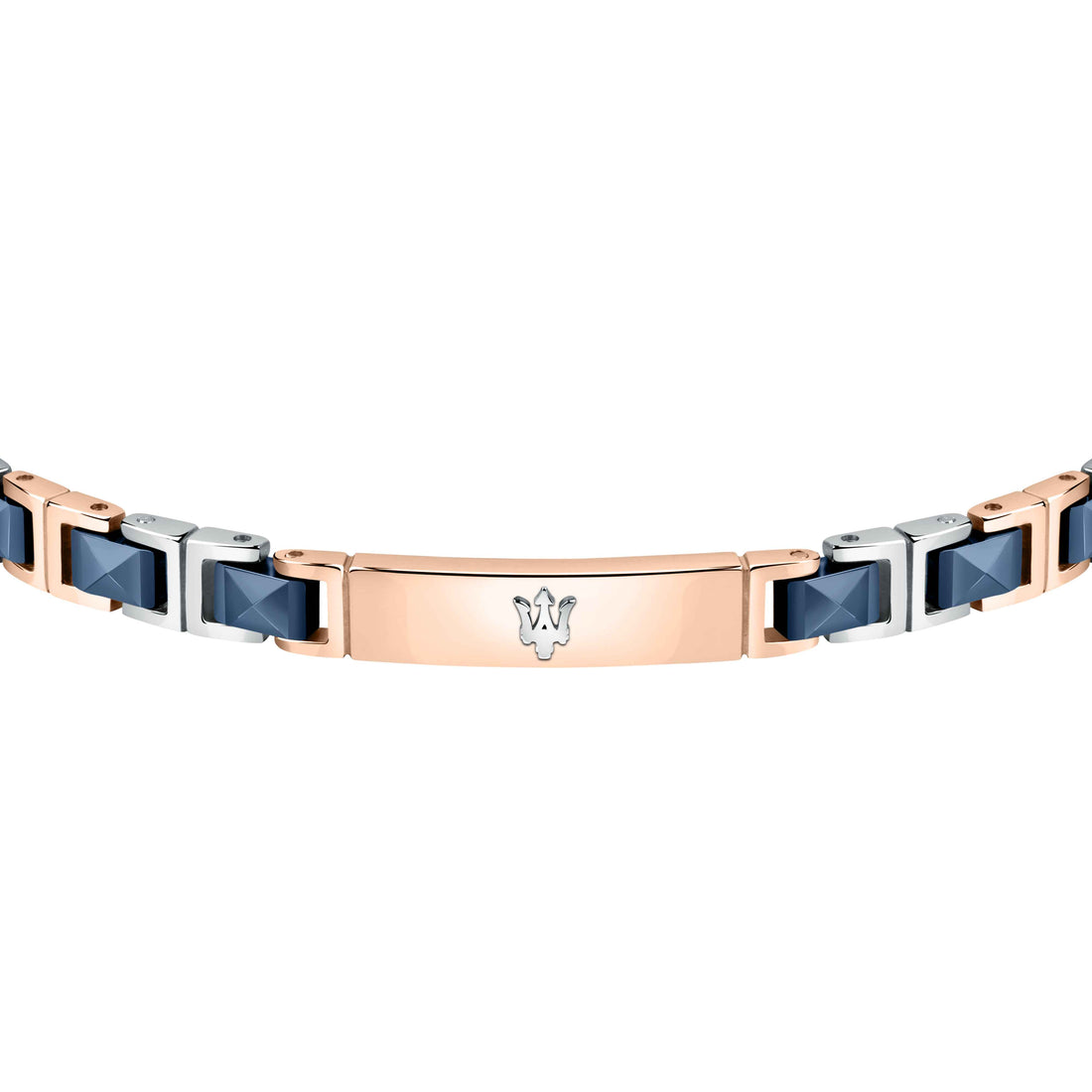Bracciale Uomo Maserati Acciaio Bicolore Rosè Targhetta Logo Ceramica Blu JM420ATI05