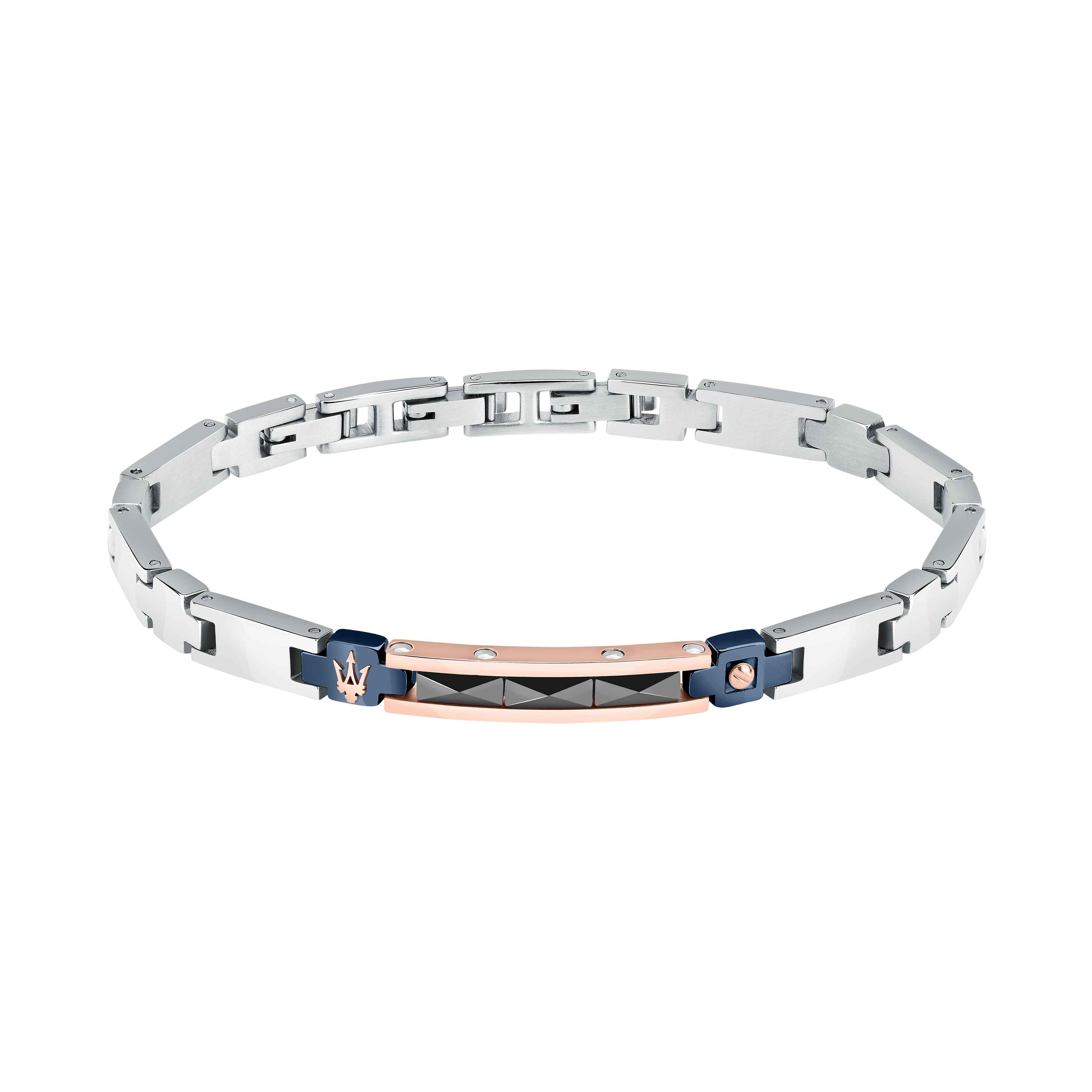 Bracciale Uomo Maserati Acciaio Rosè Ceramica Blu Logo Tridente JM224ATZ38