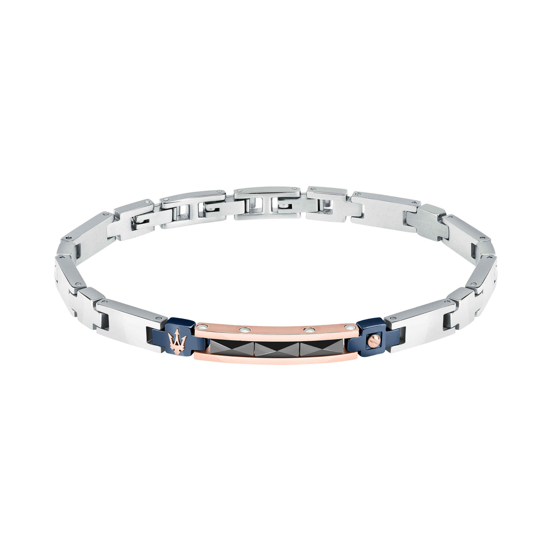 Bracciale Uomo Maserati Acciaio Rosè Ceramica Blu Logo Tridente JM224ATZ38